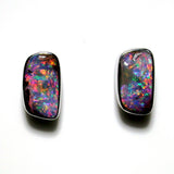 Hot Pink multi coloured solid boulder opal stud earrings