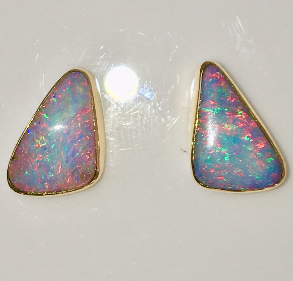 Pink Sky Blue solid boulder opal stud earrings