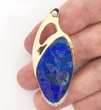 Intense Blue Blue Green solid boulder opal pendant