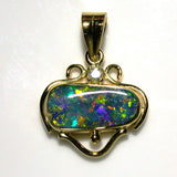 Bright Green multi coloured solid boulder opal pendant