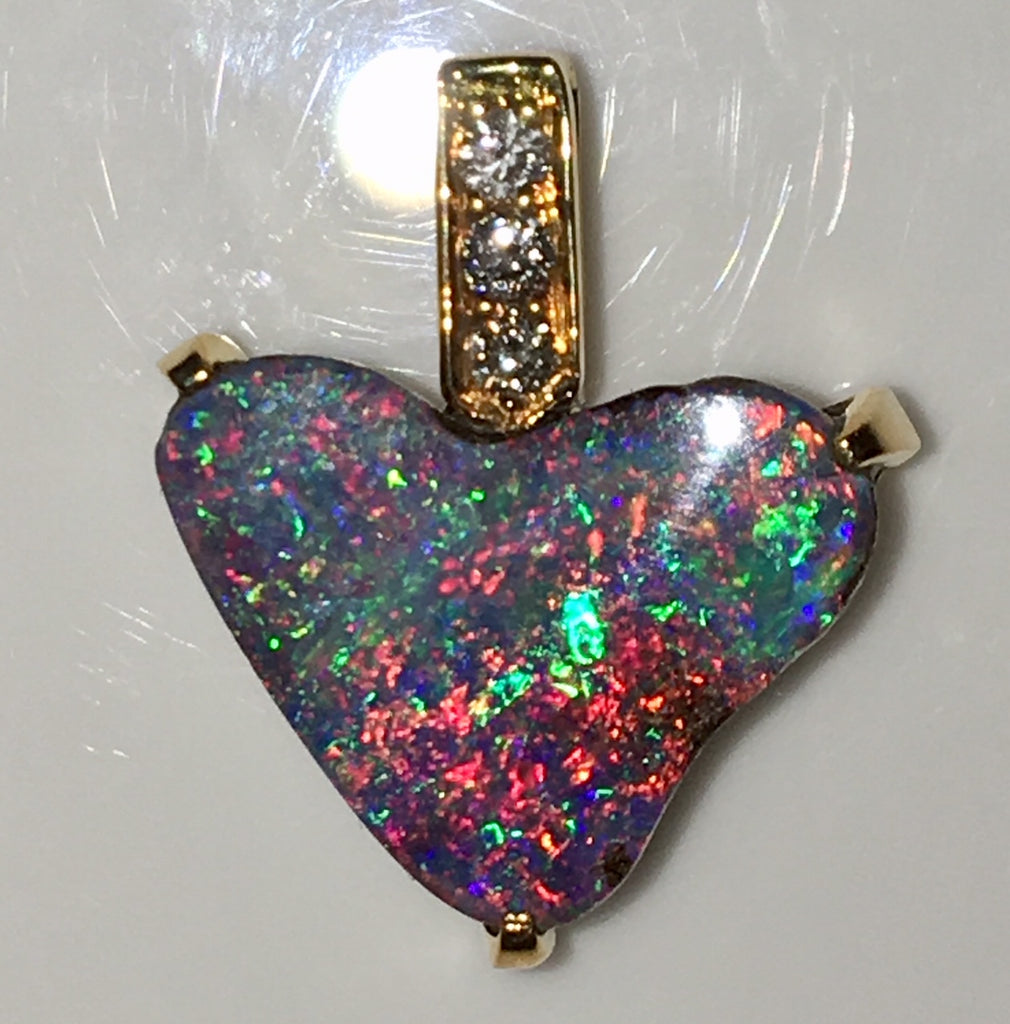 Bright Hot Pink Multi Coloured Heart solid boulder opal pendant
