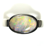 Pink multi coloured opal sterling silver ring