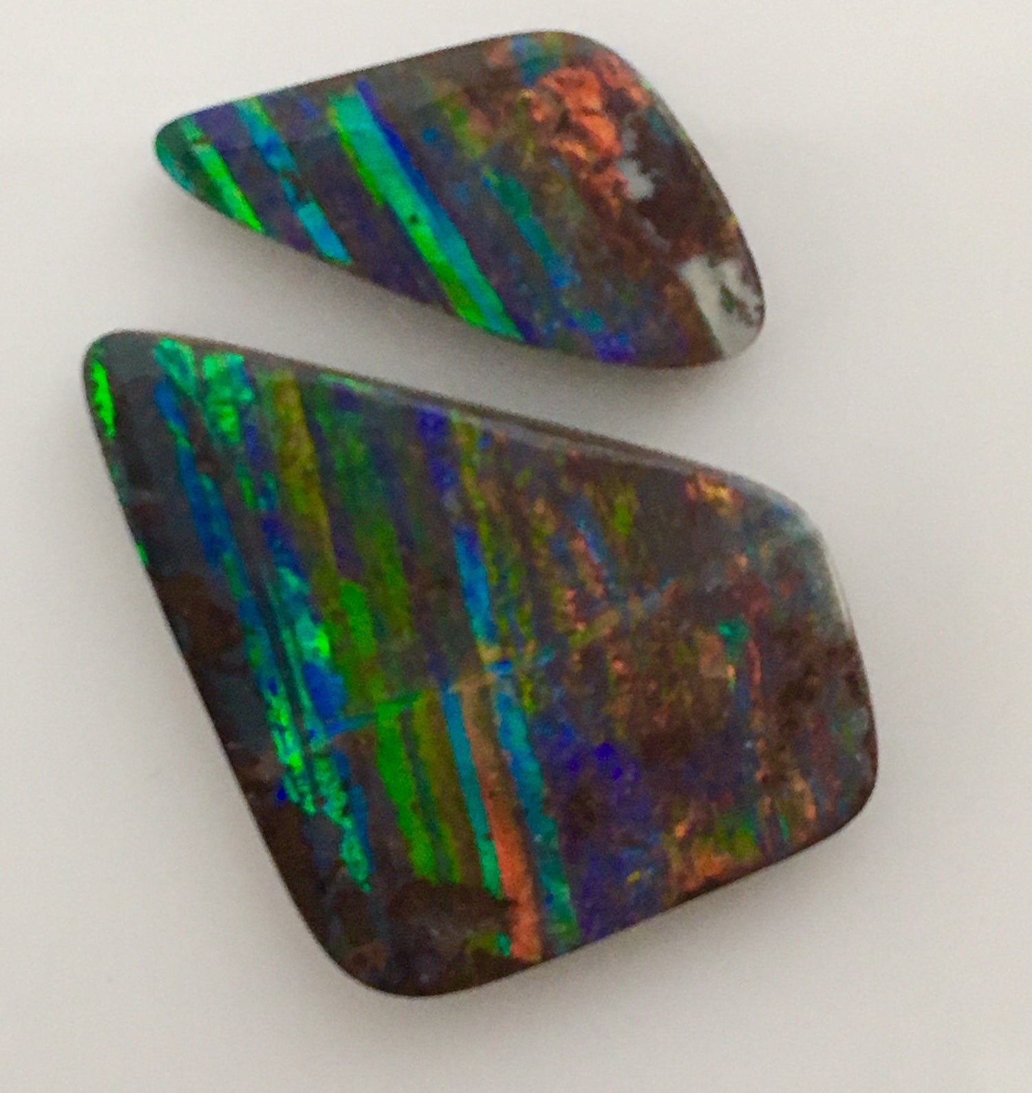 Pair of Red Multi Coloured solid boulder opal