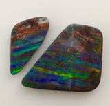Pair of Red Multi Coloured solid boulder opal
