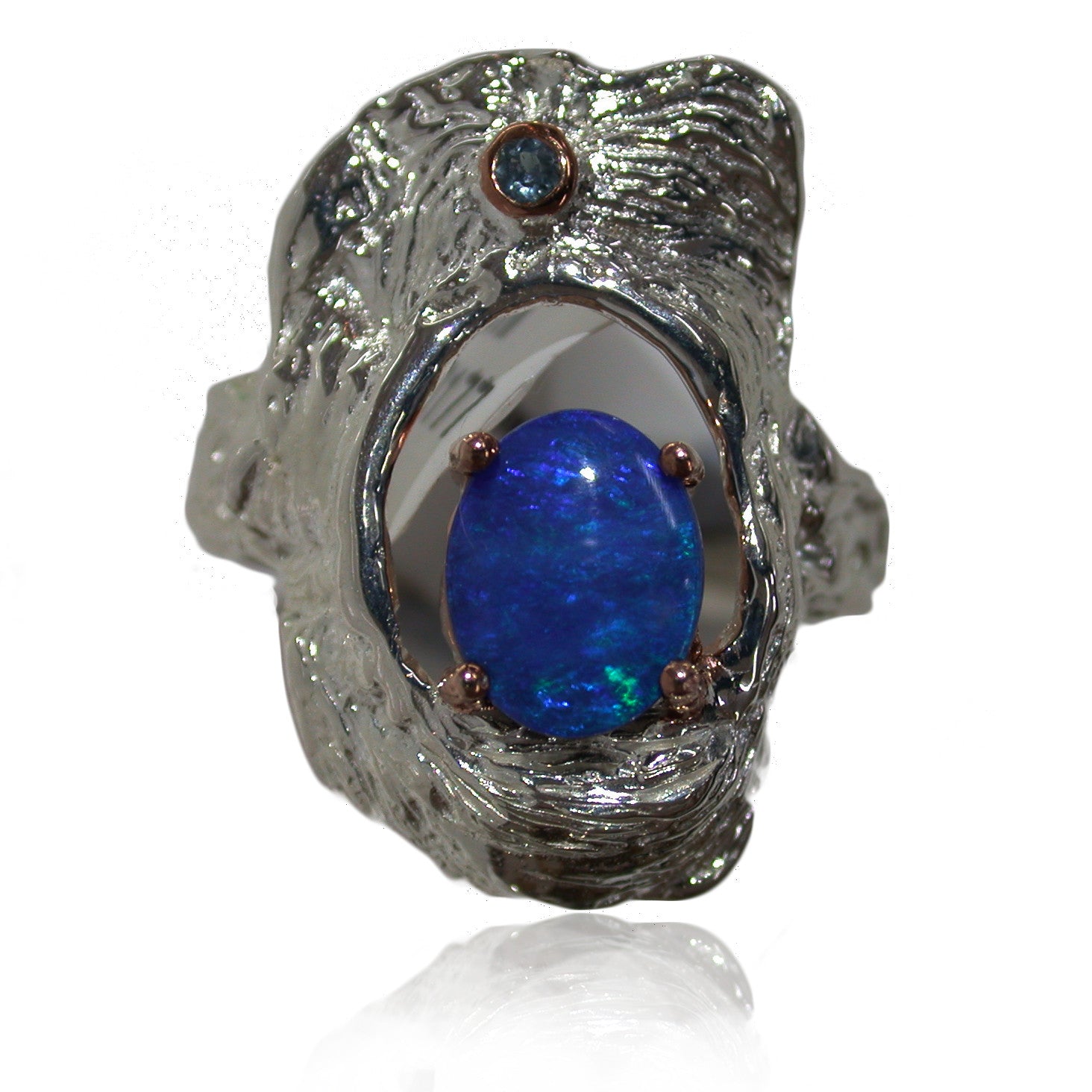 Blue Opal Sterling Silver Ring with Saphire