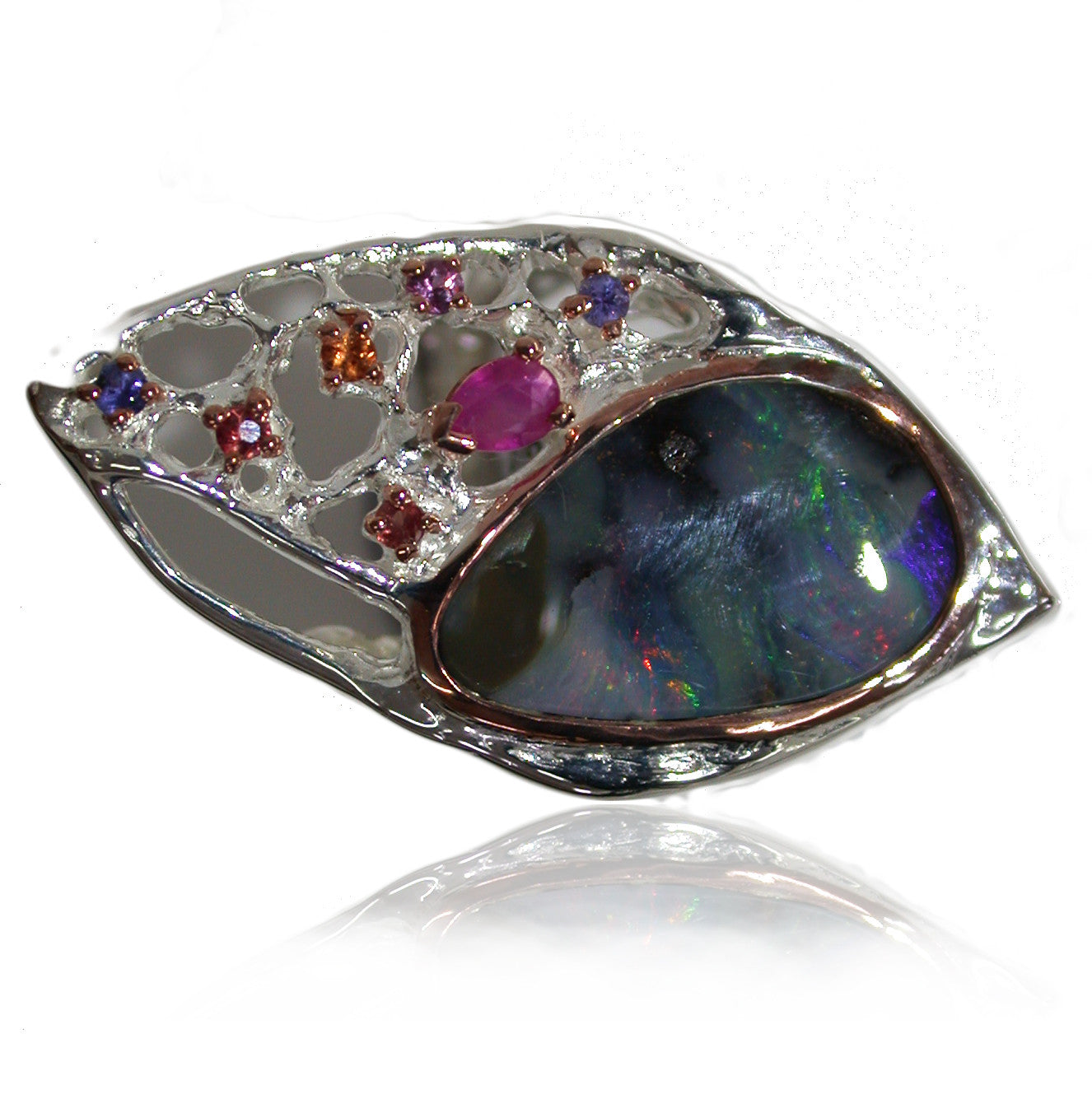Multi Colour Opal Sterling Silver Ring with Gemstones