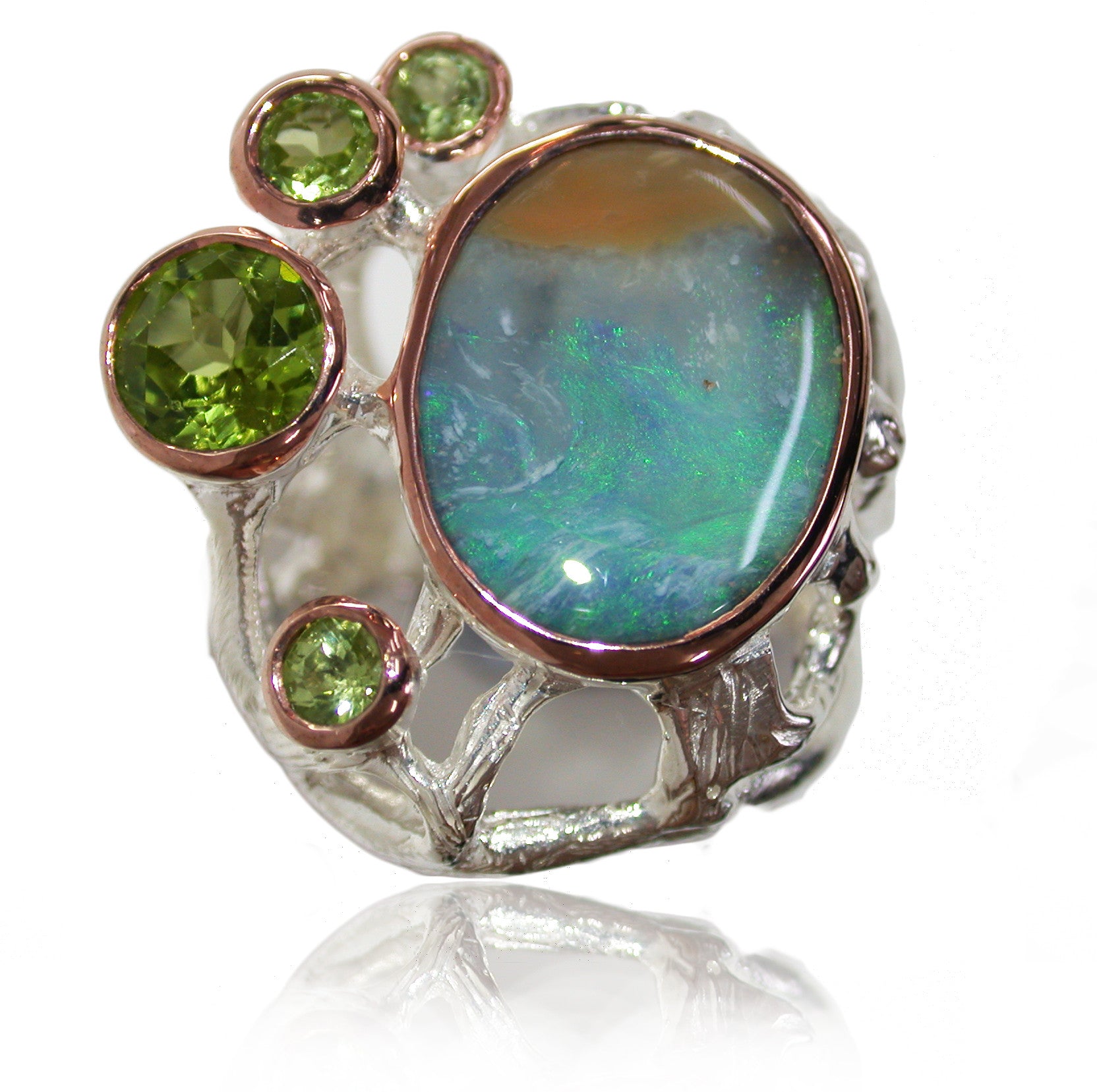 Green Opal and Peridot Sterling Silver Ring