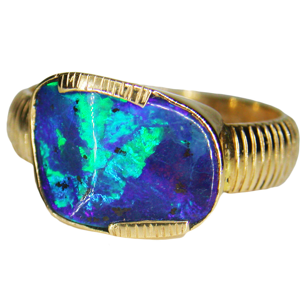Blue Green 18k Opal Ring