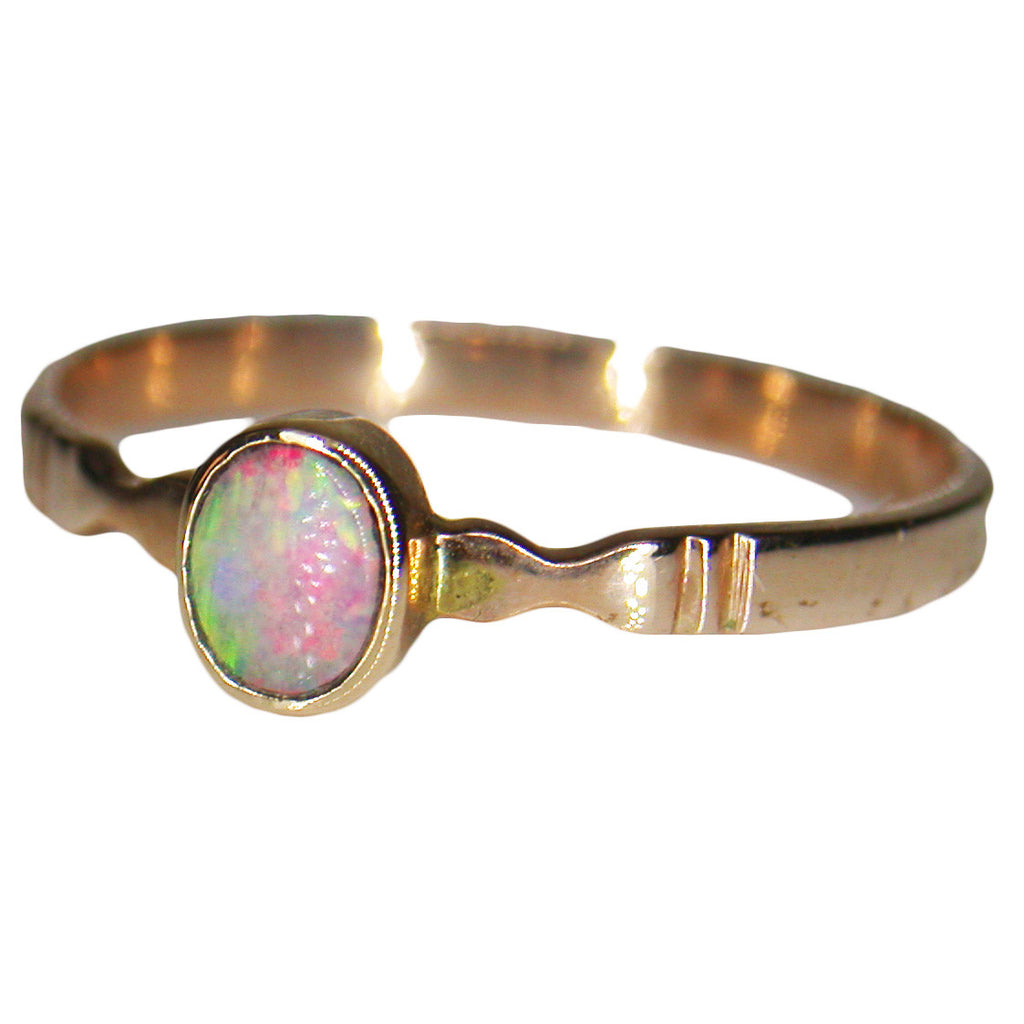Pink Green Boulder Opal 9k Ring