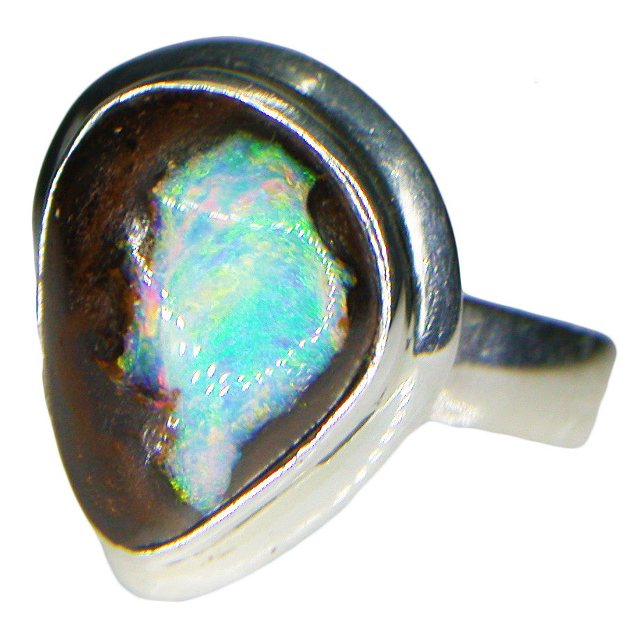 Green Multi Coloured Boulder Nut Sterling Silver Ring