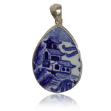 Ceramic Pendant Willow Pattern in Sterling Silver
