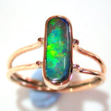 Green, orange and gold solid boulder opal from Quilpie , 9k Ring