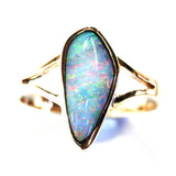Pink multi coloured solid boulder opal from Quilpie , 9k Ring