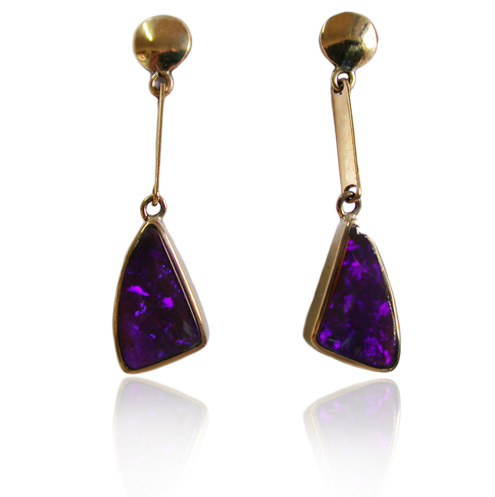 Violet boulder opal 9k drop earrings