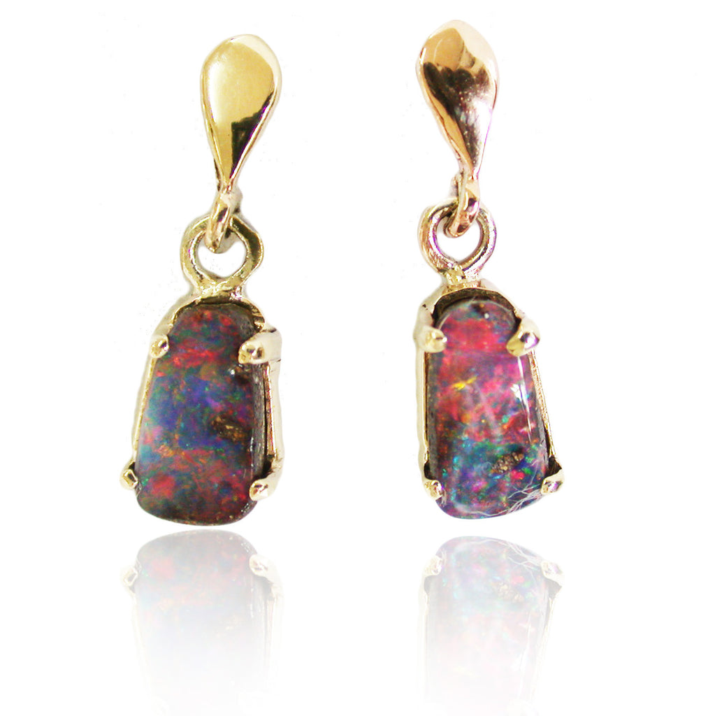 Red Multi Coloured Boulder Opal Drop Earrings