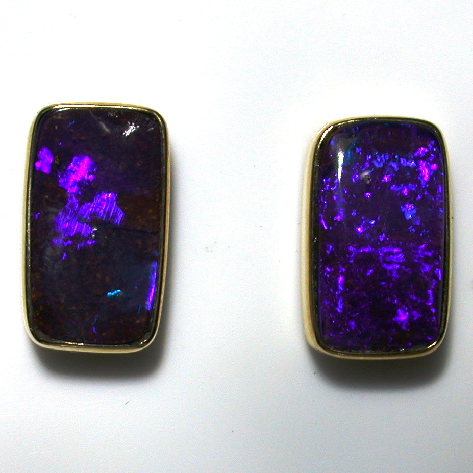 Violet, purple coloured solid boulder opals from Quilpie 9k stud earrings