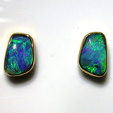 Very bright green, green coloured solid boulder opals from Quilpie 9k stud earrings