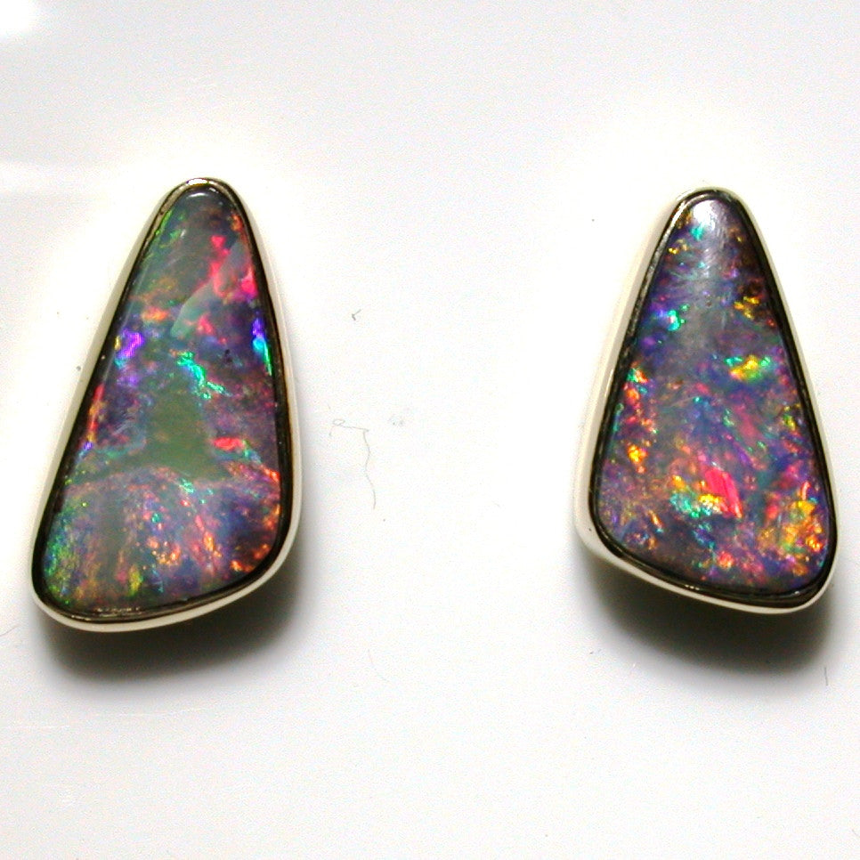 Pink multi coloured solid boulder opals from Quilpie 9k stud earrings