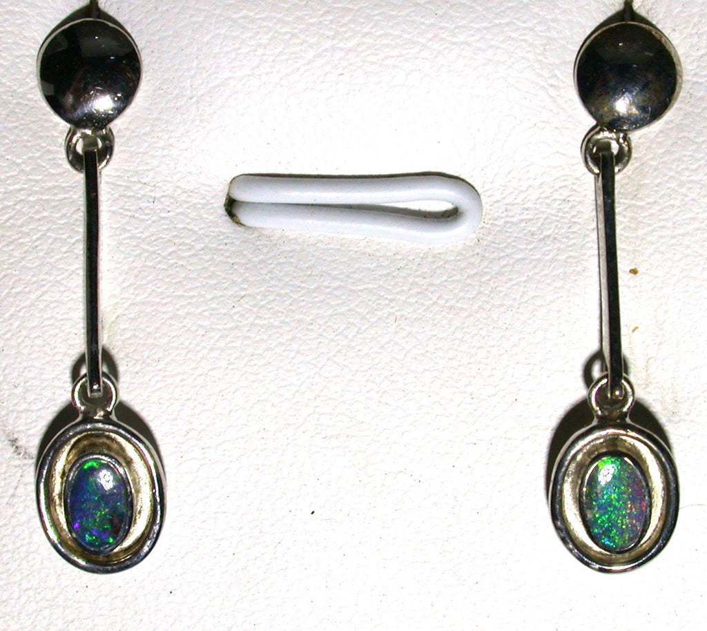 Green multi coloured solid boulder opal drop earrings