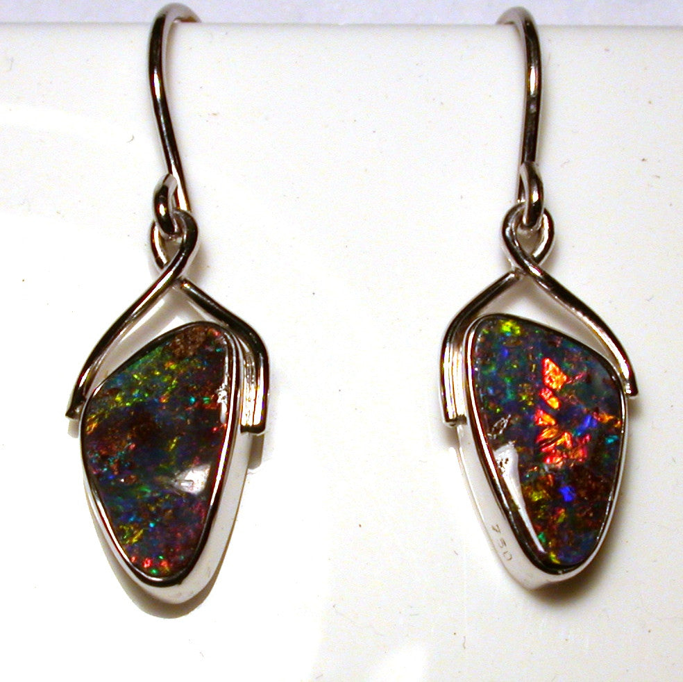 Red multi coloured solid boulder opal drop earrings