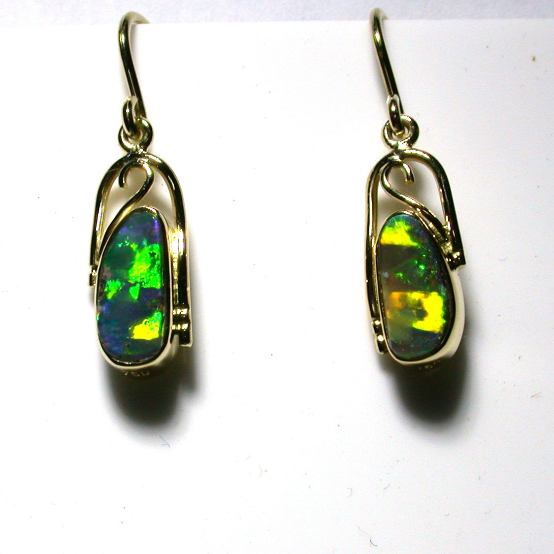 Orange, Gold and Green solid boulder opal drop earrings