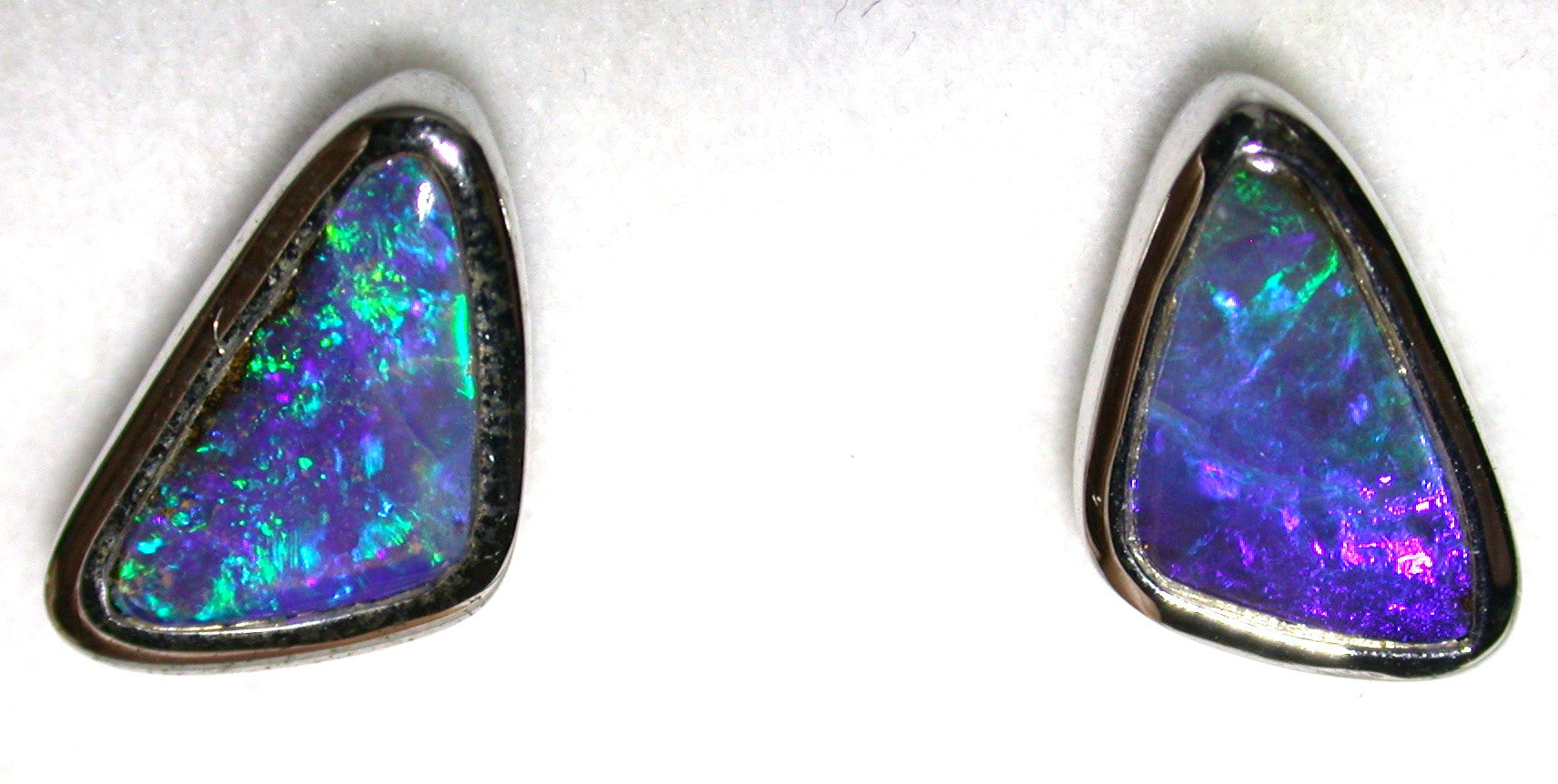 Green and Violet solid boulder opal stud earrings