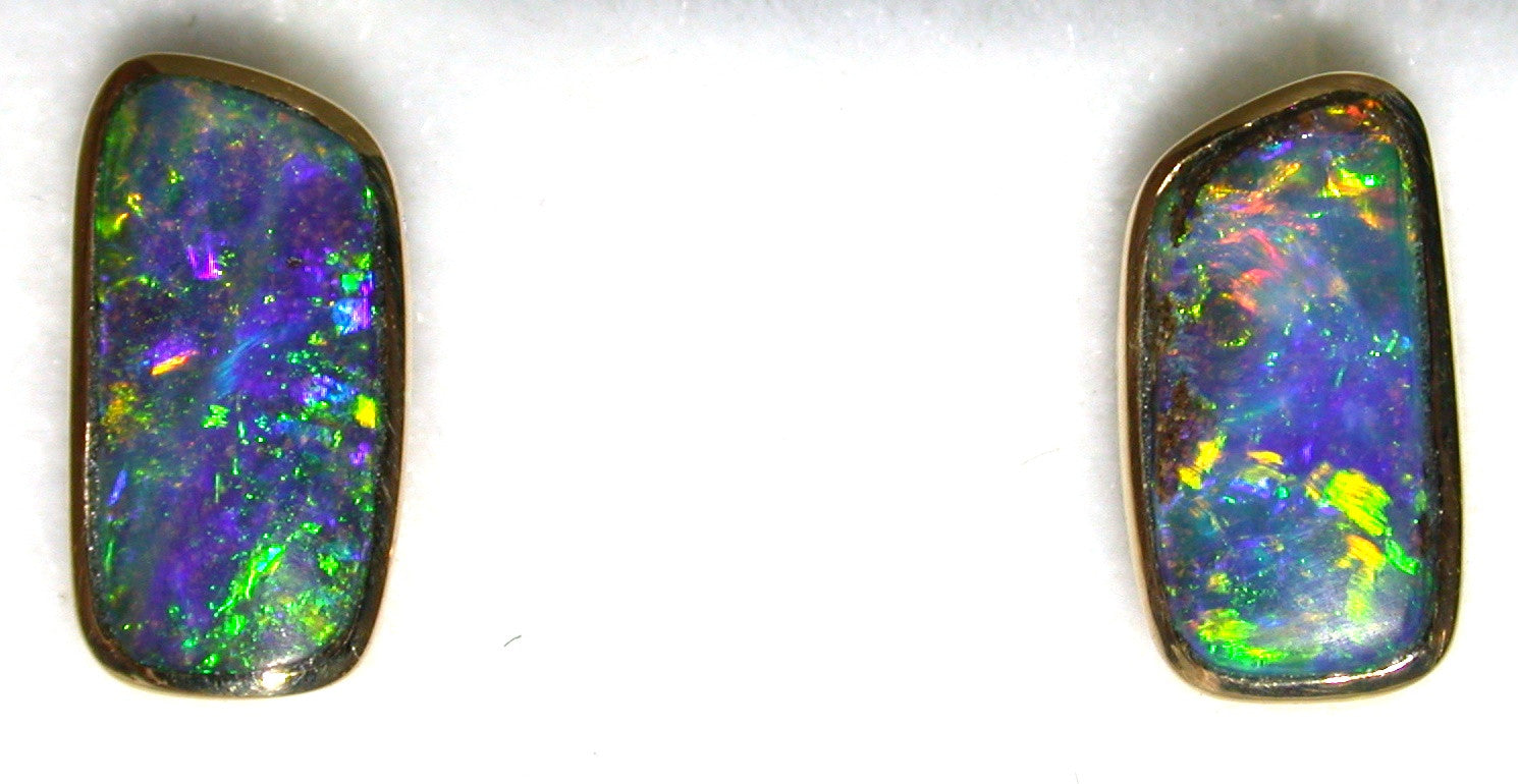 Green, Blue and Gold solid boulder opal stud earrings