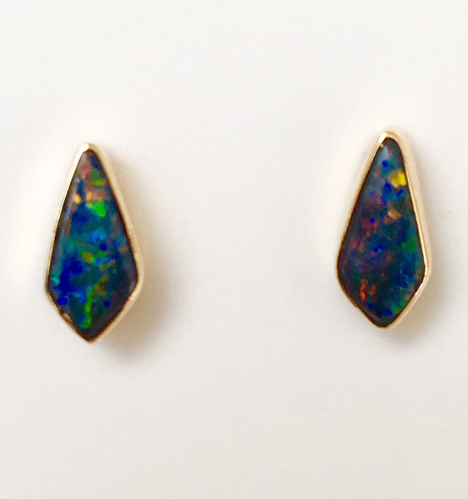 Multi coloured solid boulder opal stud earrings