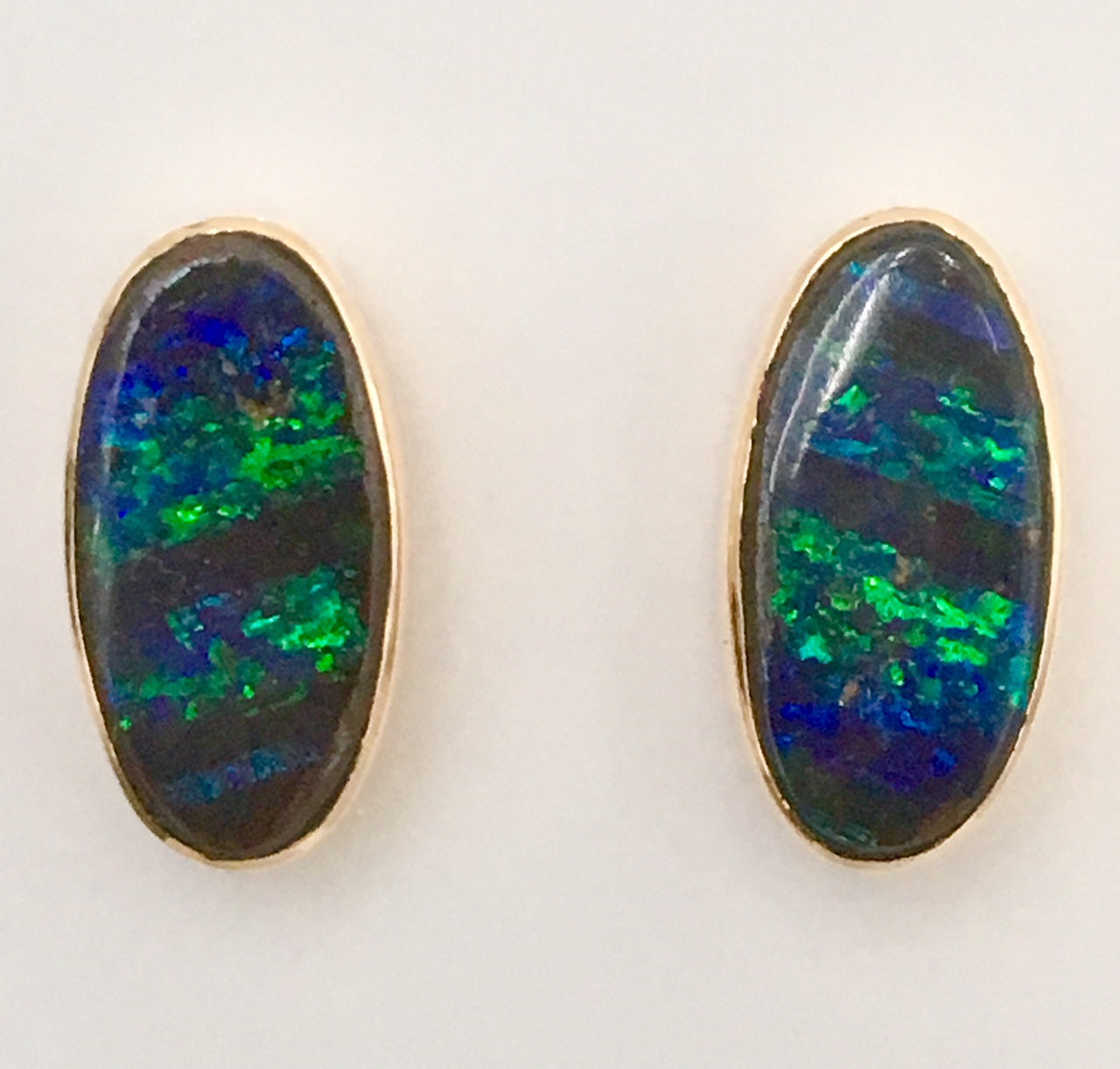Green Blue solid boulder opal stud earrings