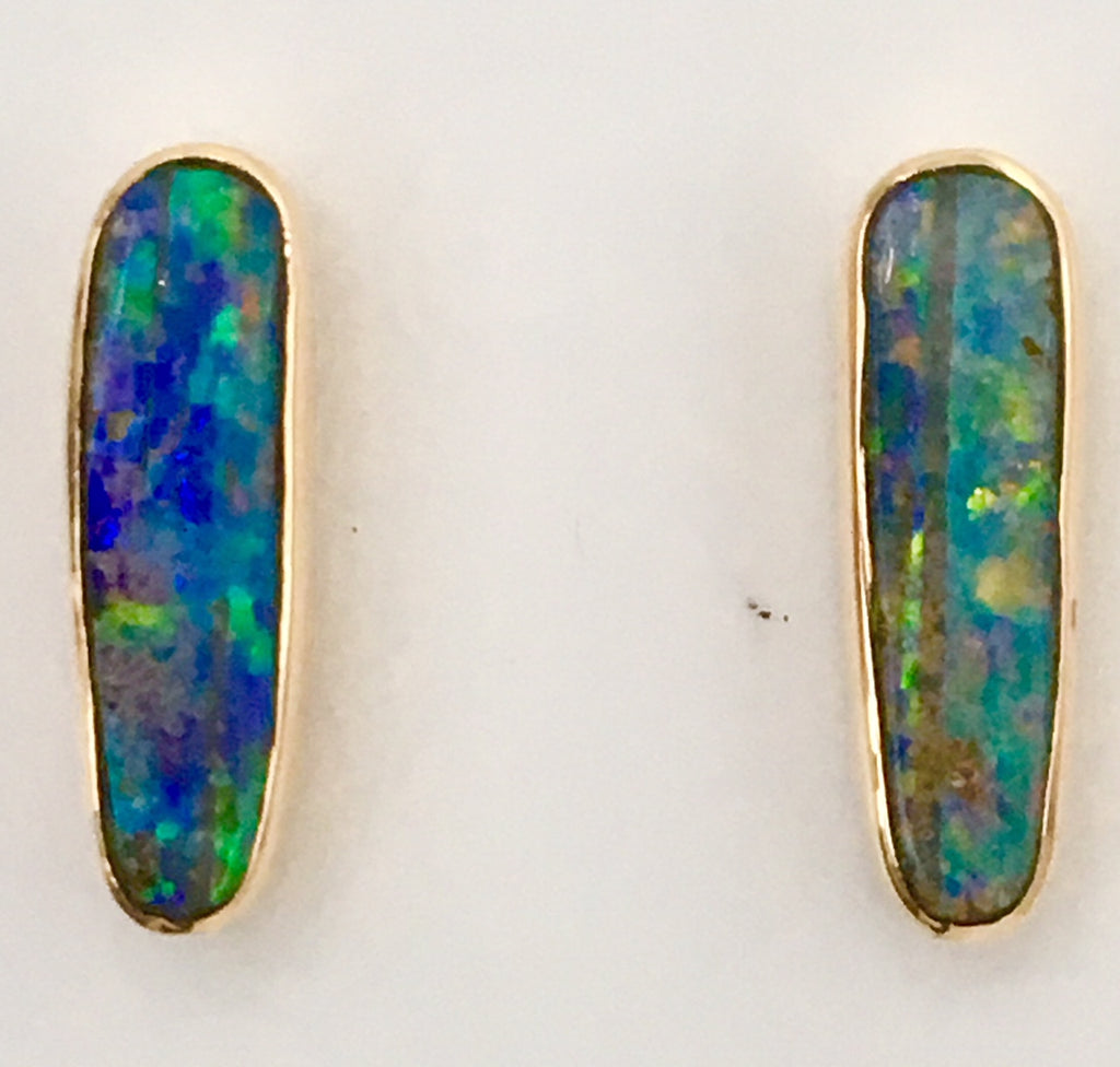 Multi Coloured solid boulder opal stud earrings