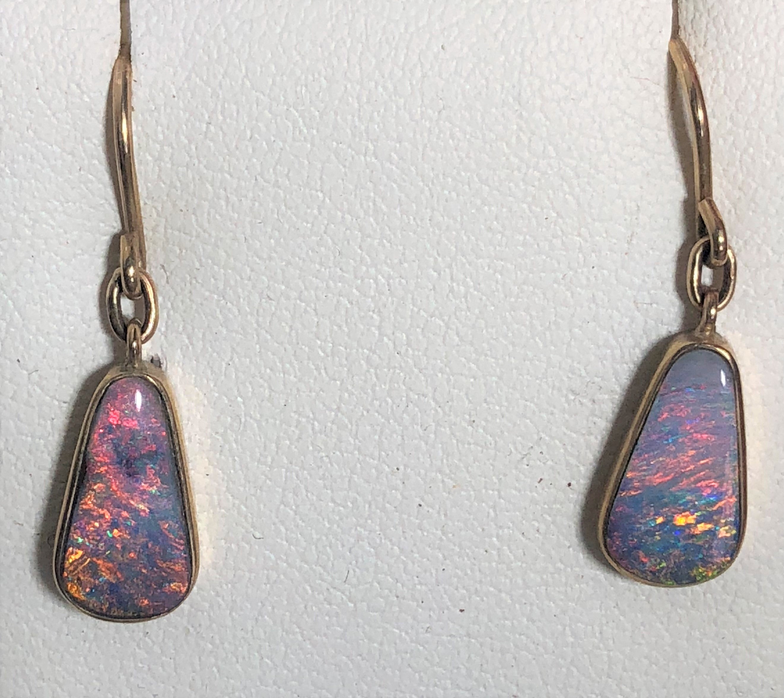 Pink multi coloured solid boulder opal drop earrings