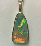 Bright Orange , Green and Gold solid boulder opal pendant