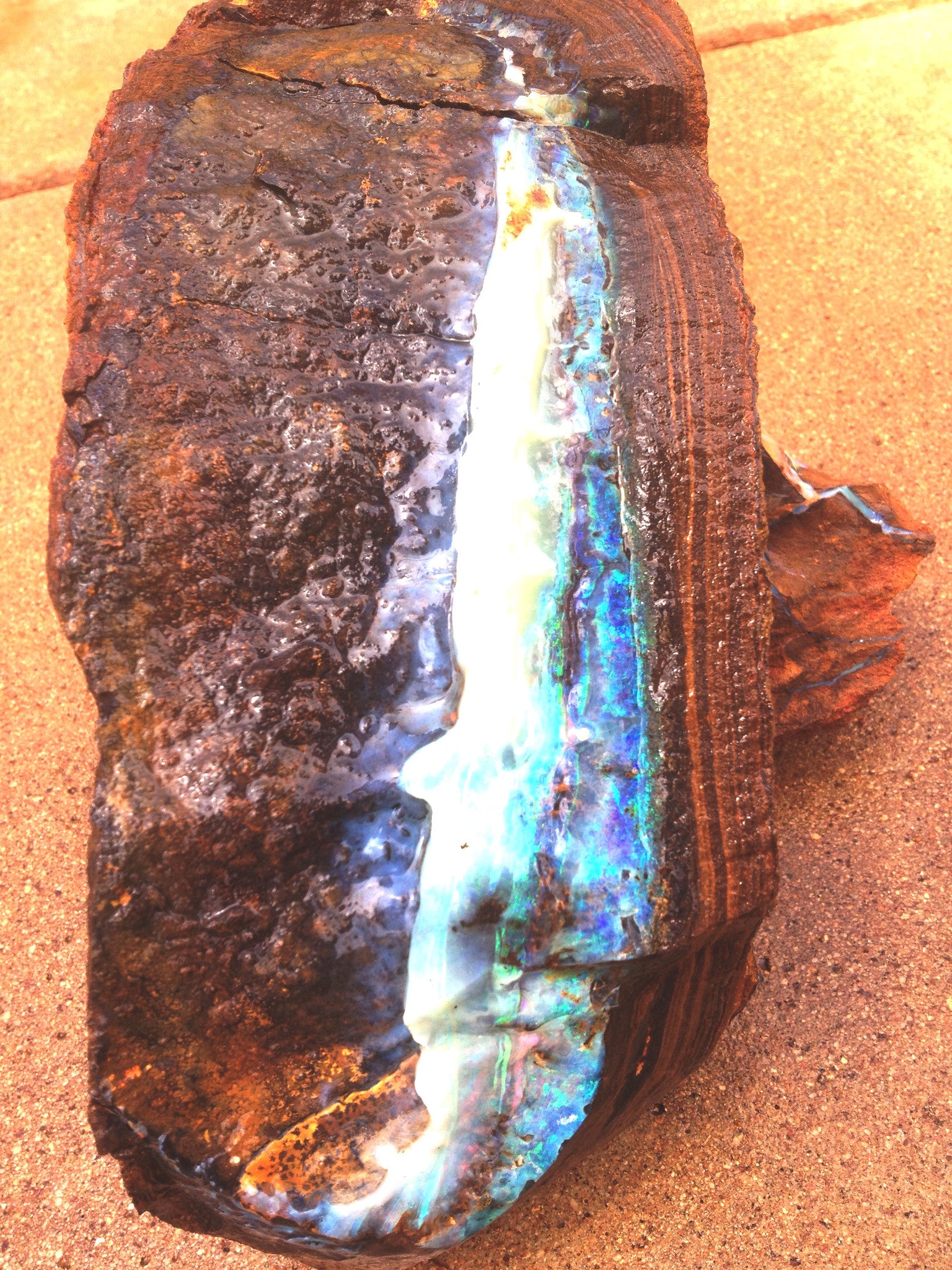 Large blue and green rough boulder opal