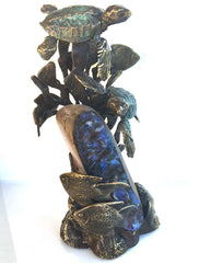 Blue Boulder Opal with Bronze Turtles and Fish