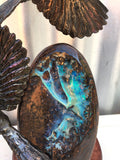 Green / Blue Boulder Opal with Bronze Wrens in Flight