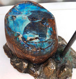 Green / Green / Blue Boulder Opal with Bronze Buff Breasted Kingfisher in Flight