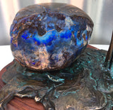 Deep Blue Boulder Opal with Bronze Scarlet Honey Eater in Flight