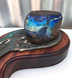 Green / Blue Boulder Opal with Bronze Buff Breasted Kingfisher on Bull Rush