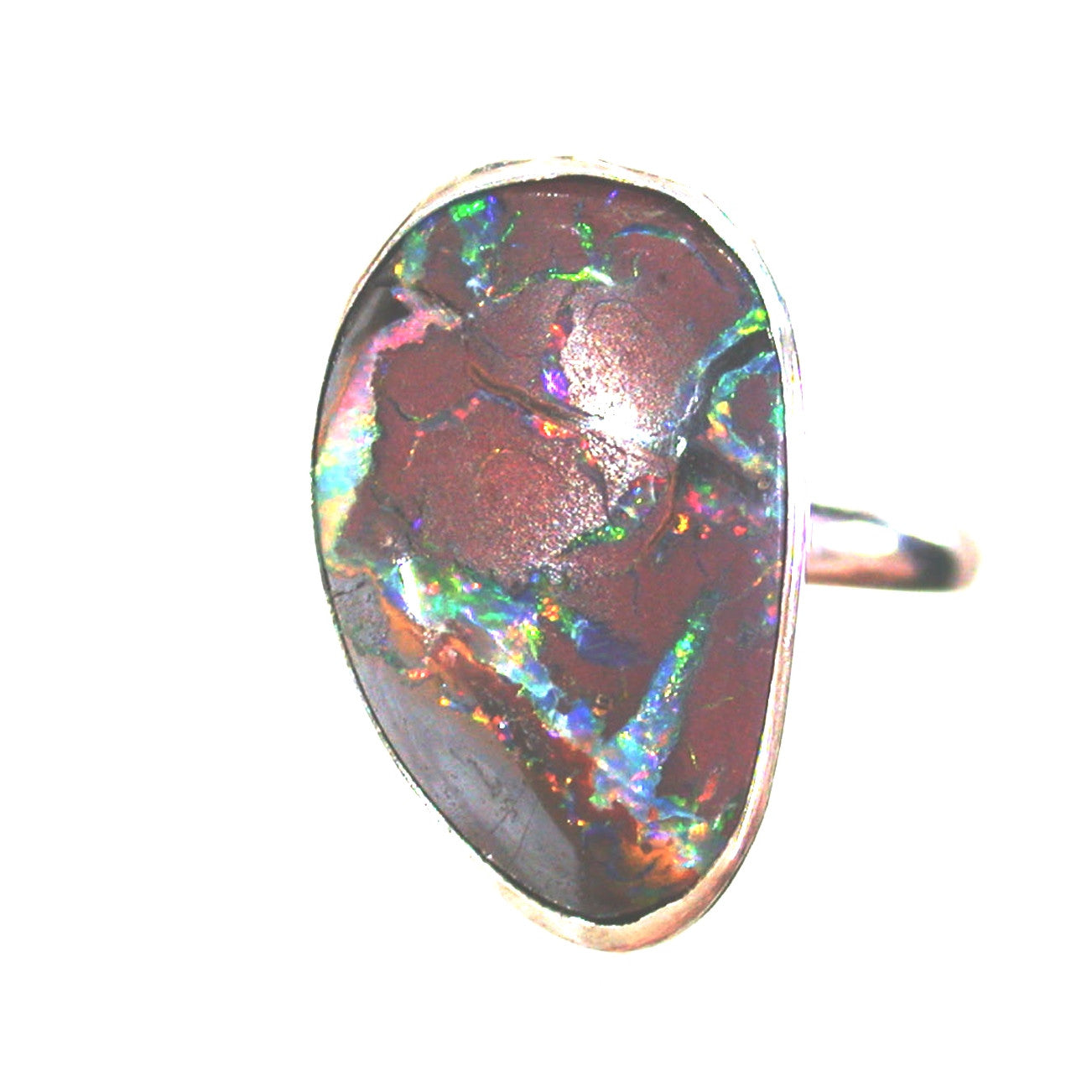 Very bright Koroit matrix opal sterling silver ring