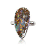Pink, green multi coloured wood replacement opal sterling silver ring