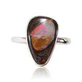 Hot pink rolling flash opal sterling silver ring