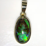 Bright green wood replacement solid boulder opal pendant