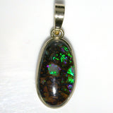 Bright green wood replacement solid boulder opal pendant