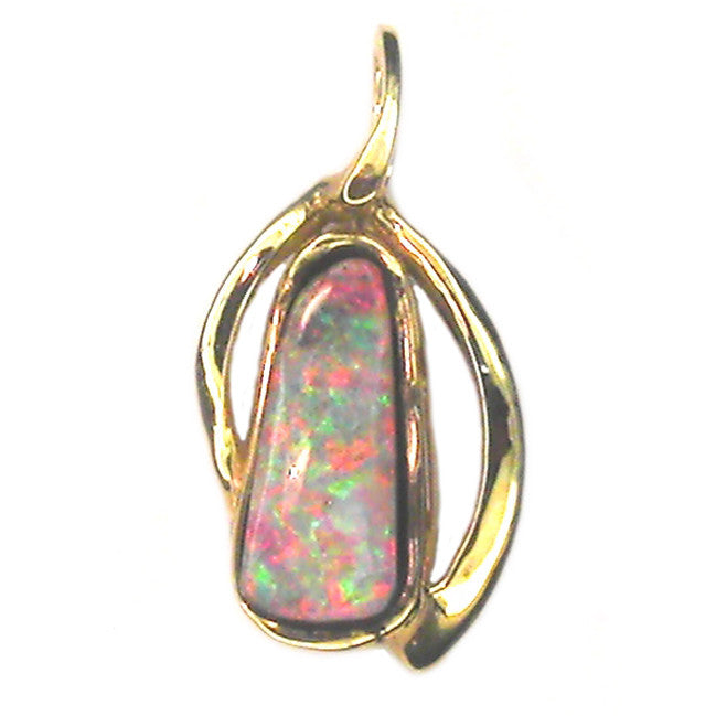 Bright Pink Green Boulder Opal Gold Pendant