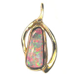 Bright Pink Green Boulder Opal Gold Pendant