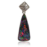 Red Green Boulder Opal and Diamond Pendant