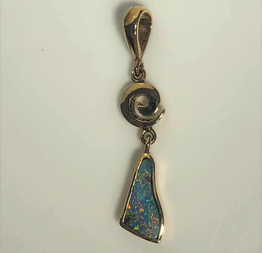 Multi coloured solid boulder opal 9k  Gold Pendant
