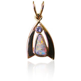 Pink gold multi coloured Opal pendant with Tanzanite