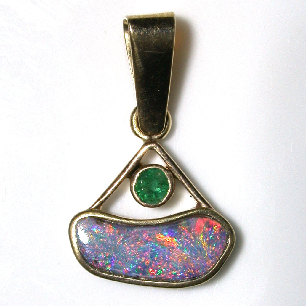 Pink multi coloured solid boulder opal pendant