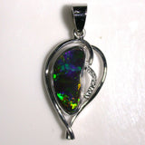 Rolling green and orange Solid boulder opal Pendant in 18K white gold